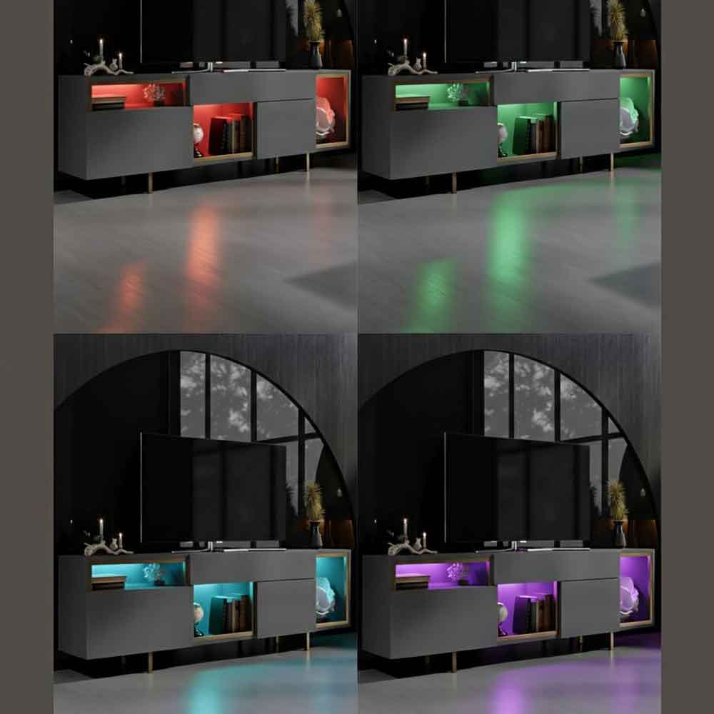 Norm Wooden LED TV Stand with 2 Doors in Anthracite and Gold