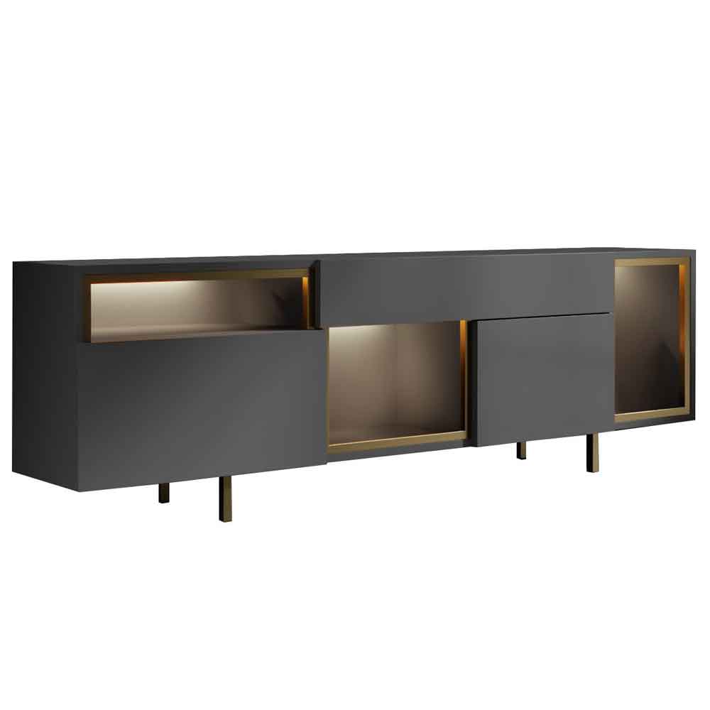 Norm Wooden LED TV Stand with 2 Doors in Anthracite and Gold