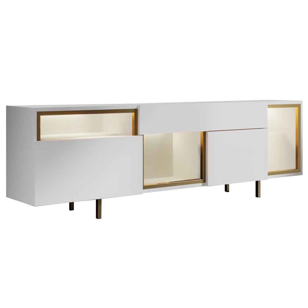 Norm Wooden LED TV Stand with 2 Doors in White and Gold
