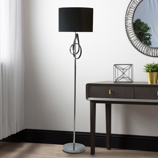 Product photograph of Norman Black Linen Shade Floor Lamp With Black G-clef Base from Furniture in Fashion
