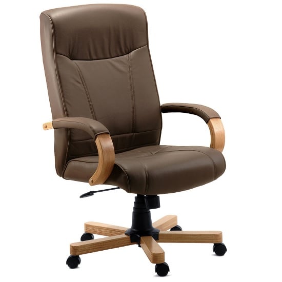 Norman Light Wood Executive Chair In Brown Bonded Leather