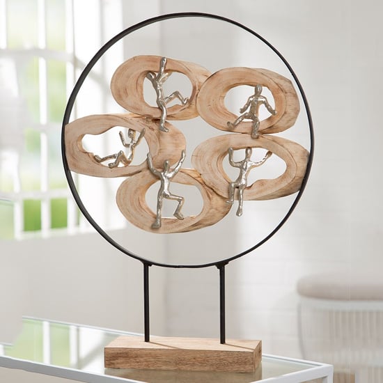 Product photograph of Norman Wood In Circle Climb Sculpture In Oak And Silver from Furniture in Fashion