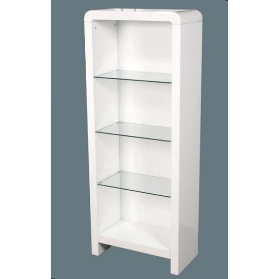 Norset Contemporary Boockase In White Gloss With 3 Glass Shelf