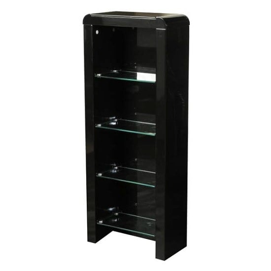 Norset Cd Dvd Storage Unit In Black Gloss With 4 Glass Shelf