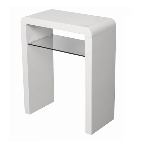 Norset Small Console Table In White Gloss With 1 Glass Shelf