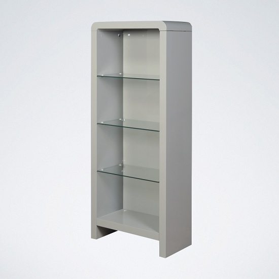 Norset Contemporary Boockase In Grey Gloss With 3 Glass Shelf