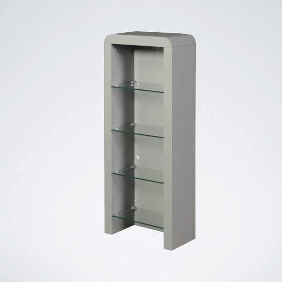 Norset Cd Dvd Storage Unit In Grey Gloss With 4 Glass Shelf