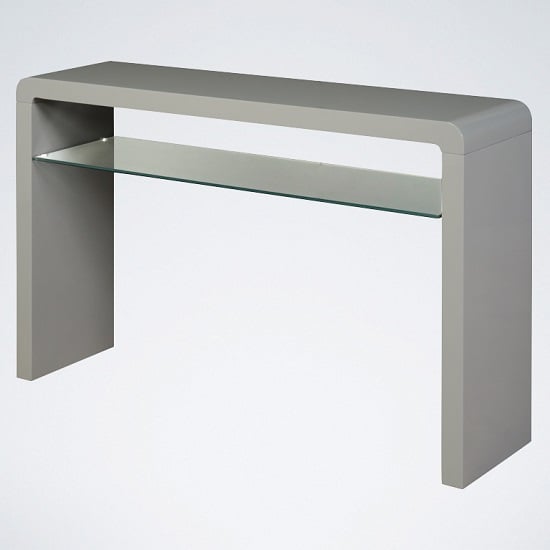 Norset Large Console Table In Grey Gloss With 1 Glass Shelf Furniture