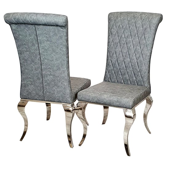 North Line Stitch Dark Grey Faux Leather Dining Chairs In Pair