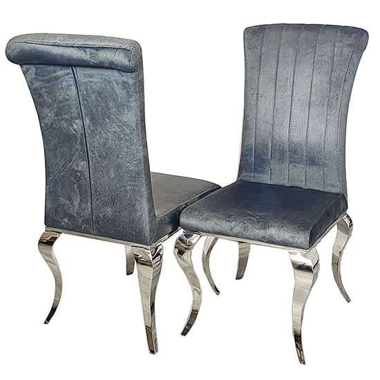 Product photograph of North Line Stitch Dark Grey Plush Velvet Dining Chairs In Pair from Furniture in Fashion