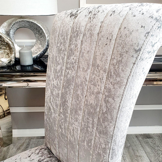 North Line Stitch Silver Crushed Velvet Dining Chairs In Pair