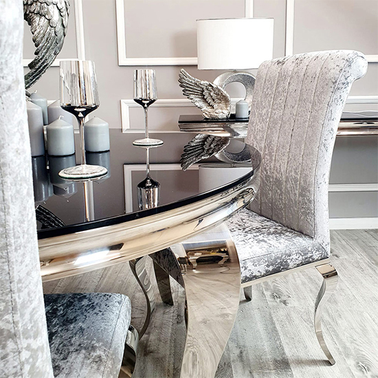 North Line Stitch Silver Crushed Velvet Dining Chairs In Pair