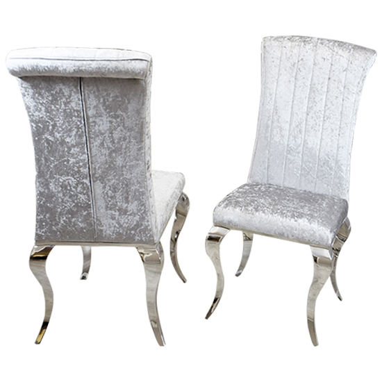 North Line Stitch Silver Crushed Velvet Dining Chairs In Pair