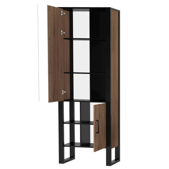 North Wooden Display Cabinet Tall In Okapi Walnut With LED