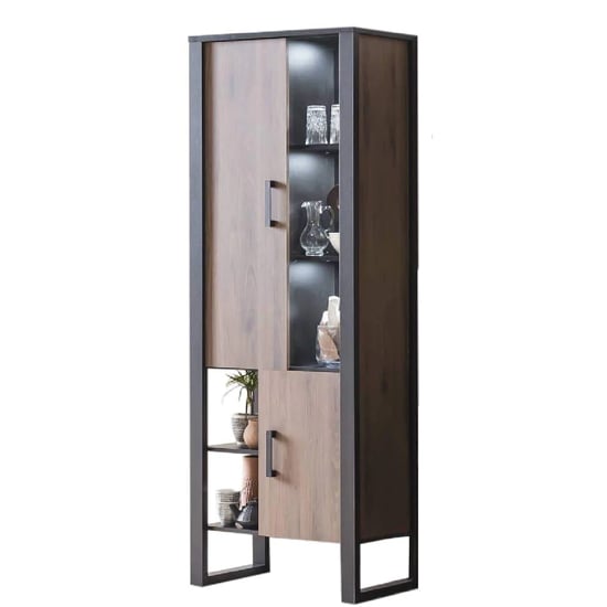 North Wooden Display Cabinet Tall In Okapi Walnut With LED