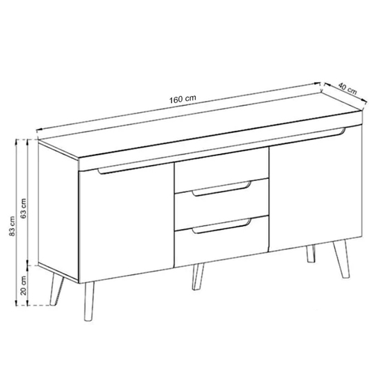 North Wooden Sideboard With 2 Doors 3 Drawers In Artisan Oak