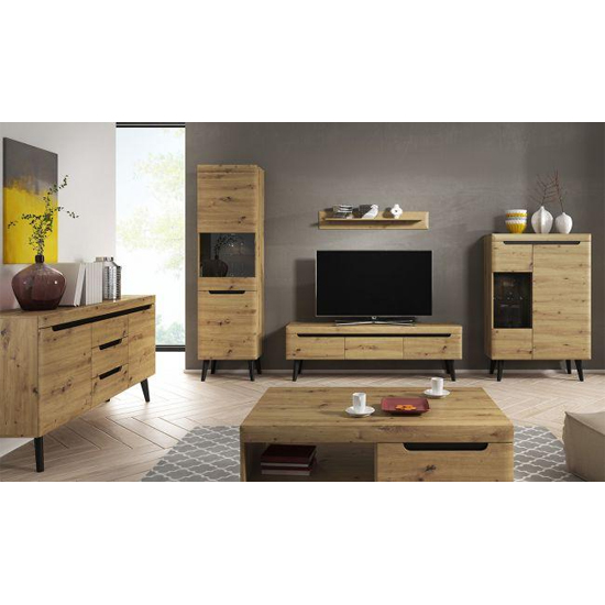 North Wooden Sideboard With 2 Doors 3 Drawers In Artisan Oak