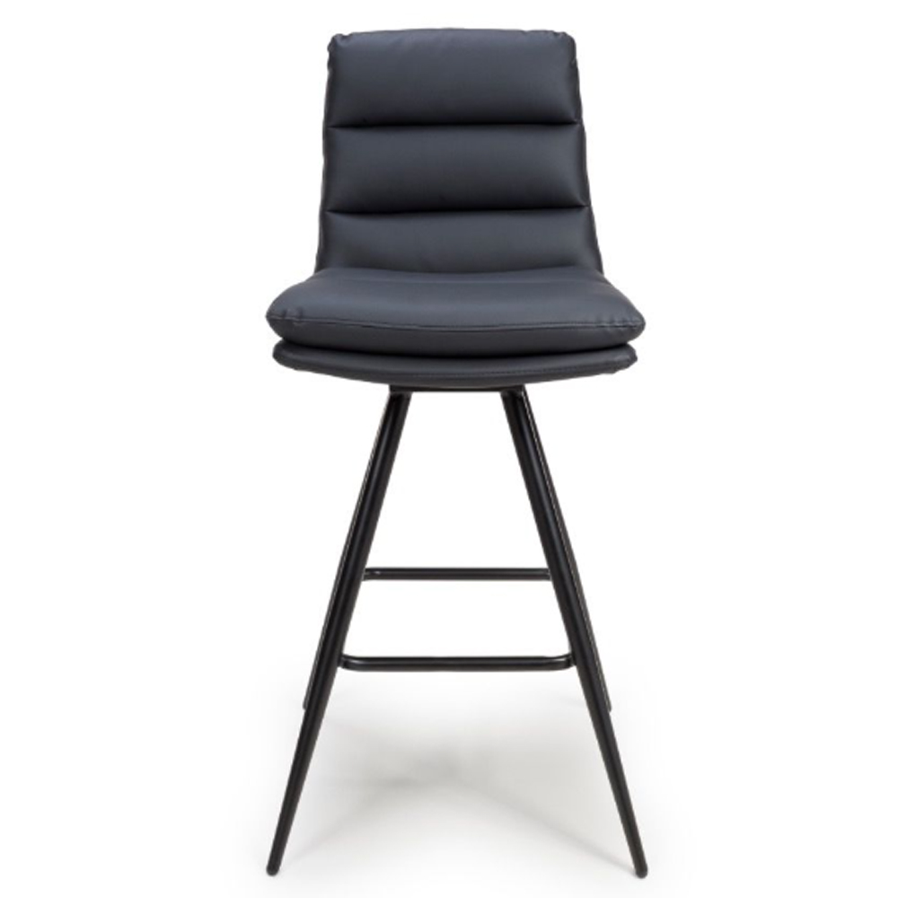 Norton Black Leather Bar Chairs With Metal Legs In Pair