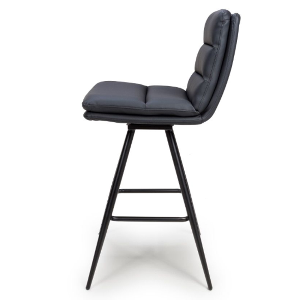 Norton Black Leather Bar Chairs With Metal Legs In Pair