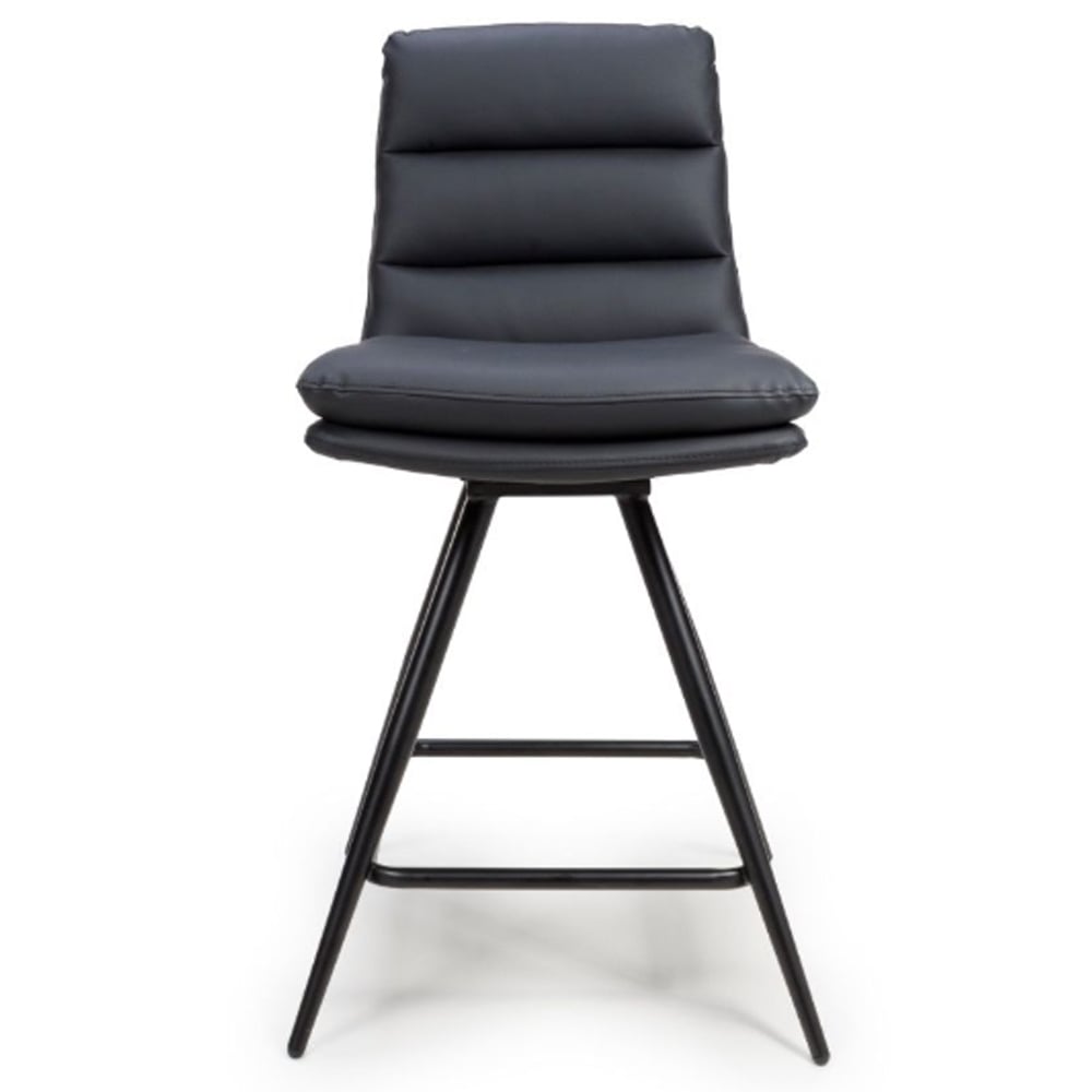 Norton Black Leather Counter Bar Chairs With Metal Legs In Pair
