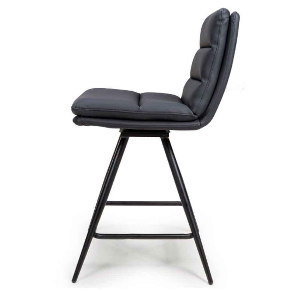 Norton Black Leather Counter Bar Chairs With Metal Legs In Pair
