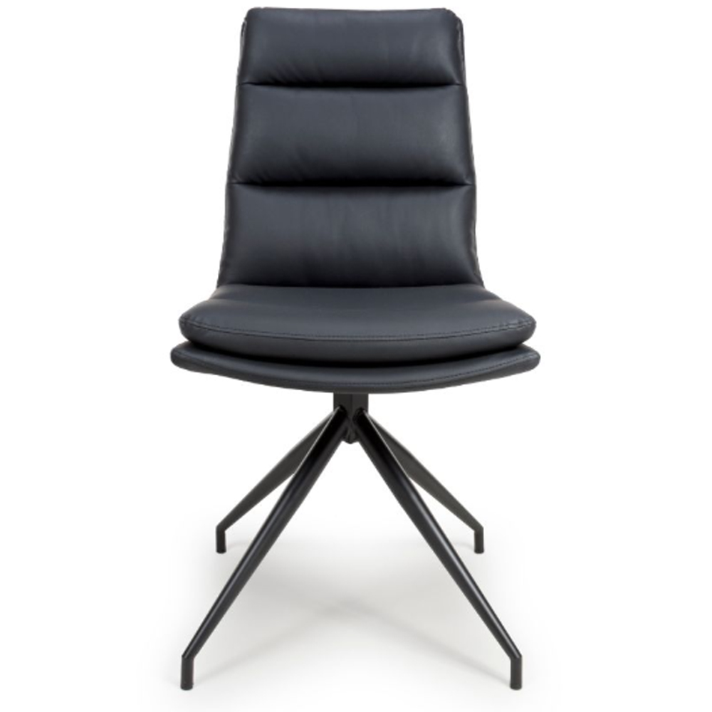 Norton Black Leather Dining Chairs With Metal Legs In Pair