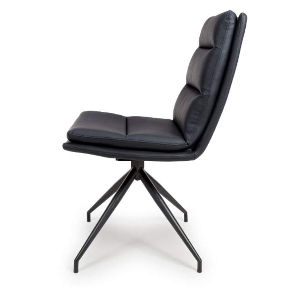Norton Black Leather Dining Chairs With Metal Legs In Pair