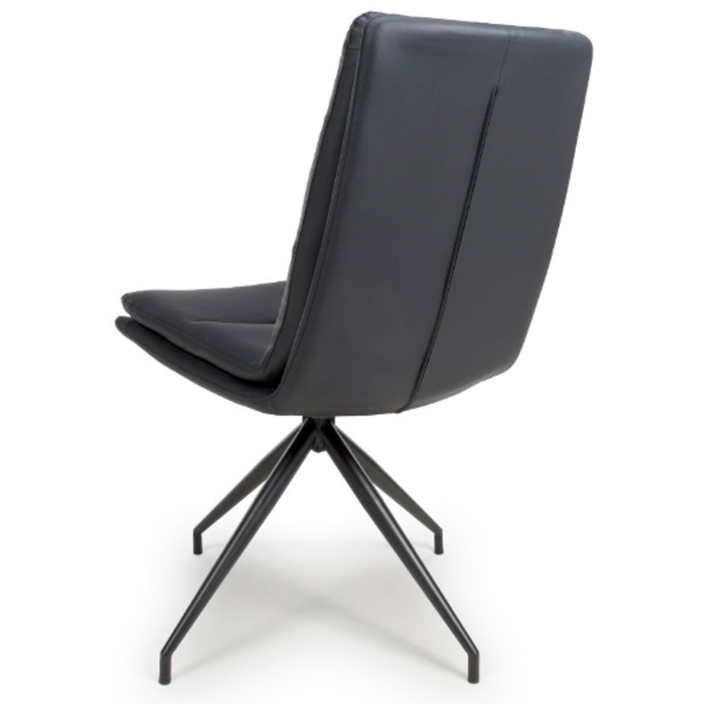 Norton Black Leather Dining Chairs With Metal Legs In Pair