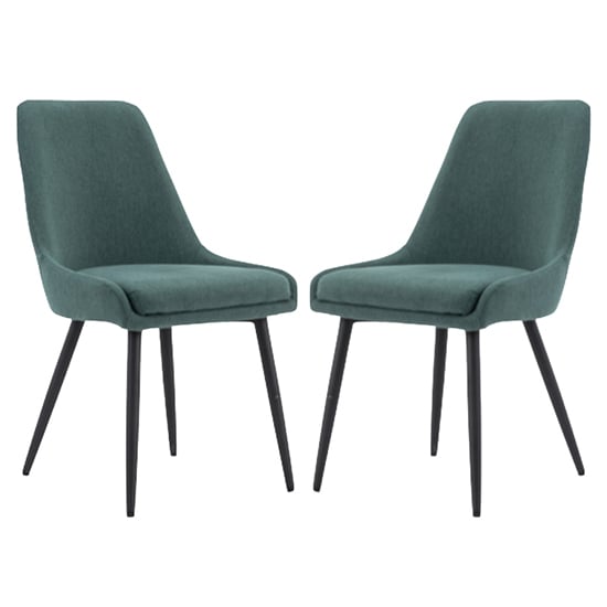 Norton Dark Green Fabric Dining Chairs With Metal Frame In Pair