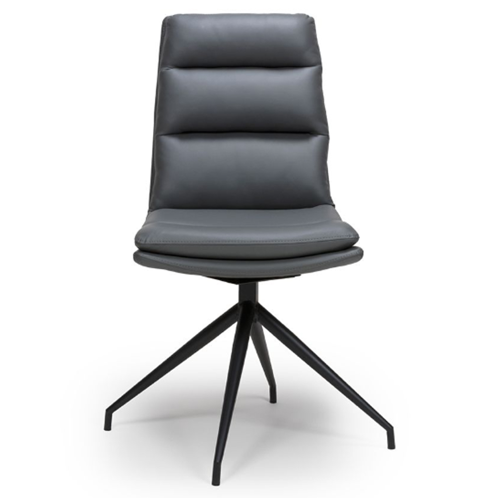 Norton Grey Leather Dining Chairs With Metal Legs In Pair