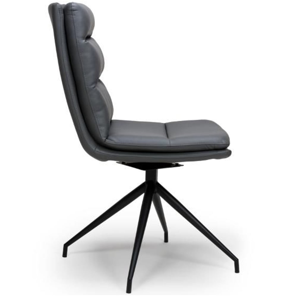 Norton Grey Leather Dining Chairs With Metal Legs In Pair