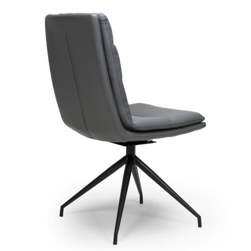 Norton Grey Leather Dining Chairs With Metal Legs In Pair