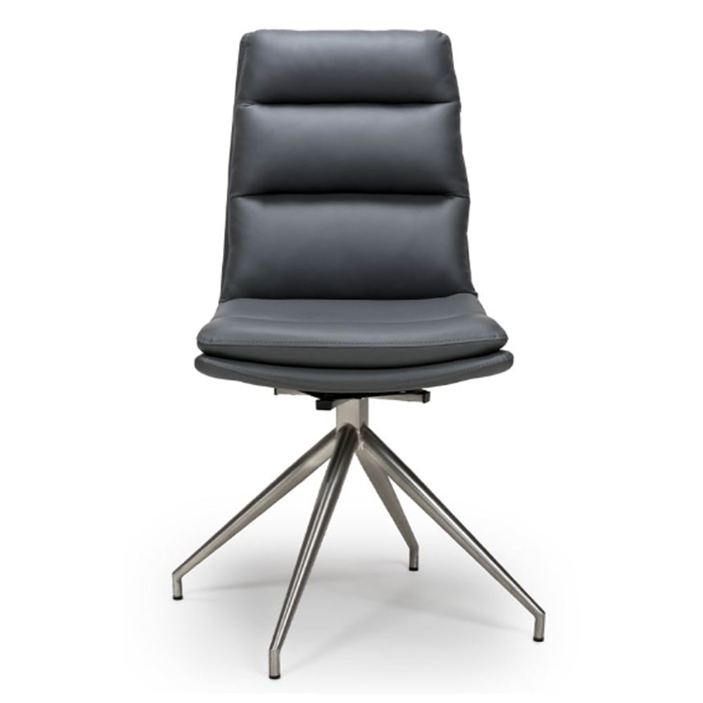 Norton Grey Leather Dining Chairs With Steel Legs In Pair