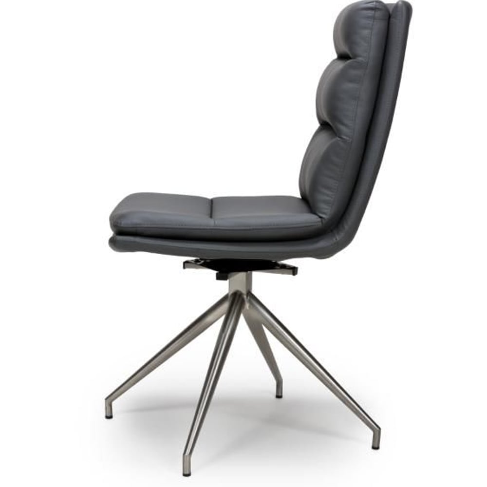 Norton Grey Leather Dining Chairs With Steel Legs In Pair