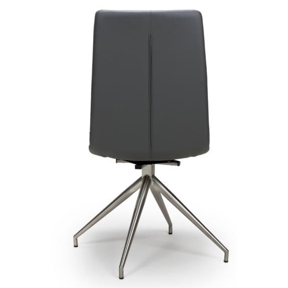Norton Grey Leather Dining Chairs With Steel Legs In Pair