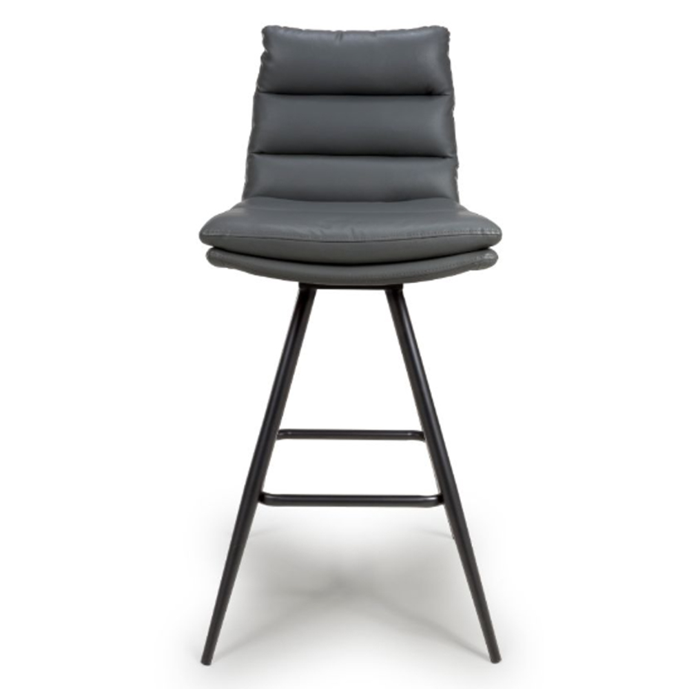 Norton Grey Leather Bar Chairs With Metal Legs In Pair