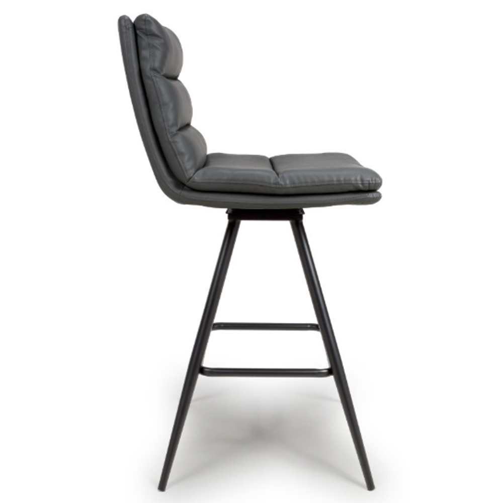 Norton Grey Leather Bar Chairs With Metal Legs In Pair