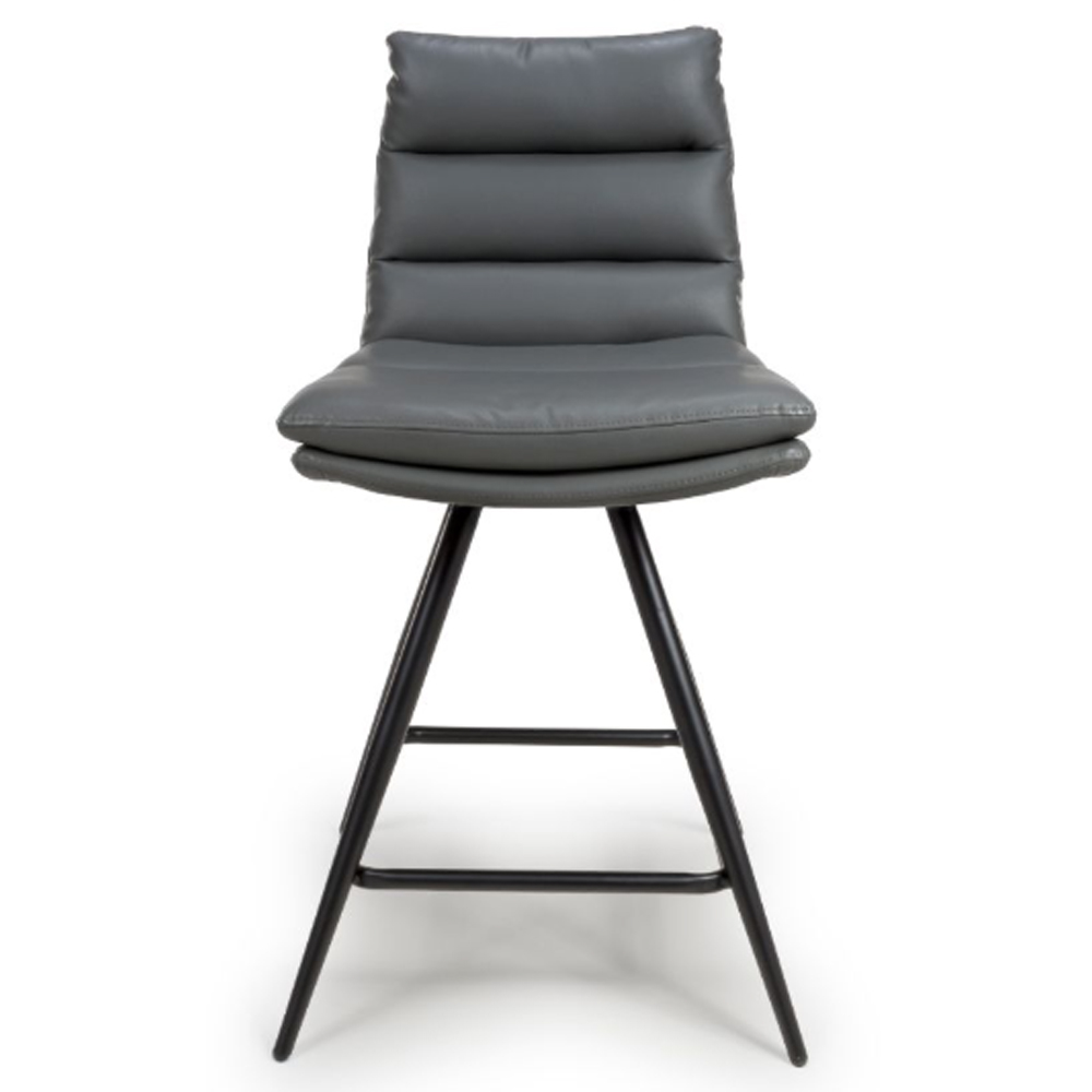 Norton Grey Leather Counter Bar Chairs With Metal Legs In Pair