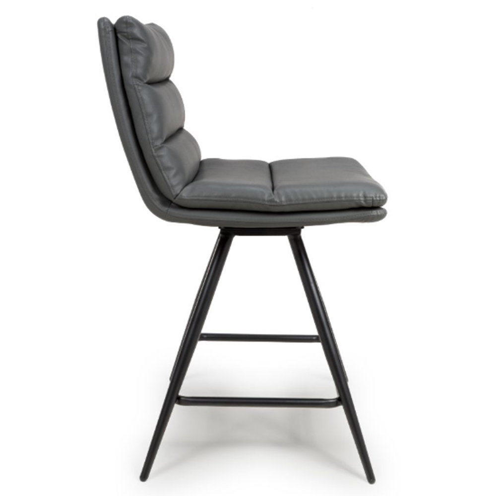 Norton Grey Leather Counter Bar Chairs With Metal Legs In Pair