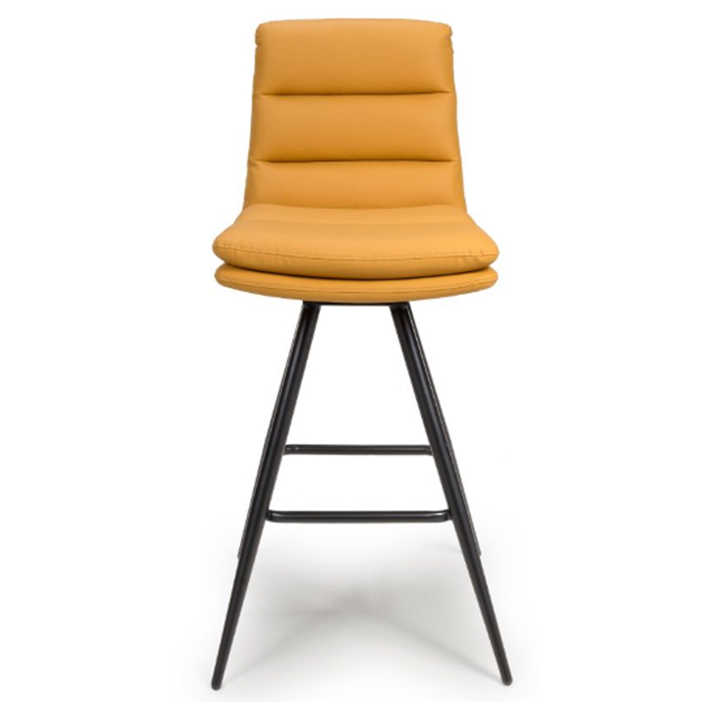 Norton Ochre Leather Bar Chairs With Metal Legs In Pair