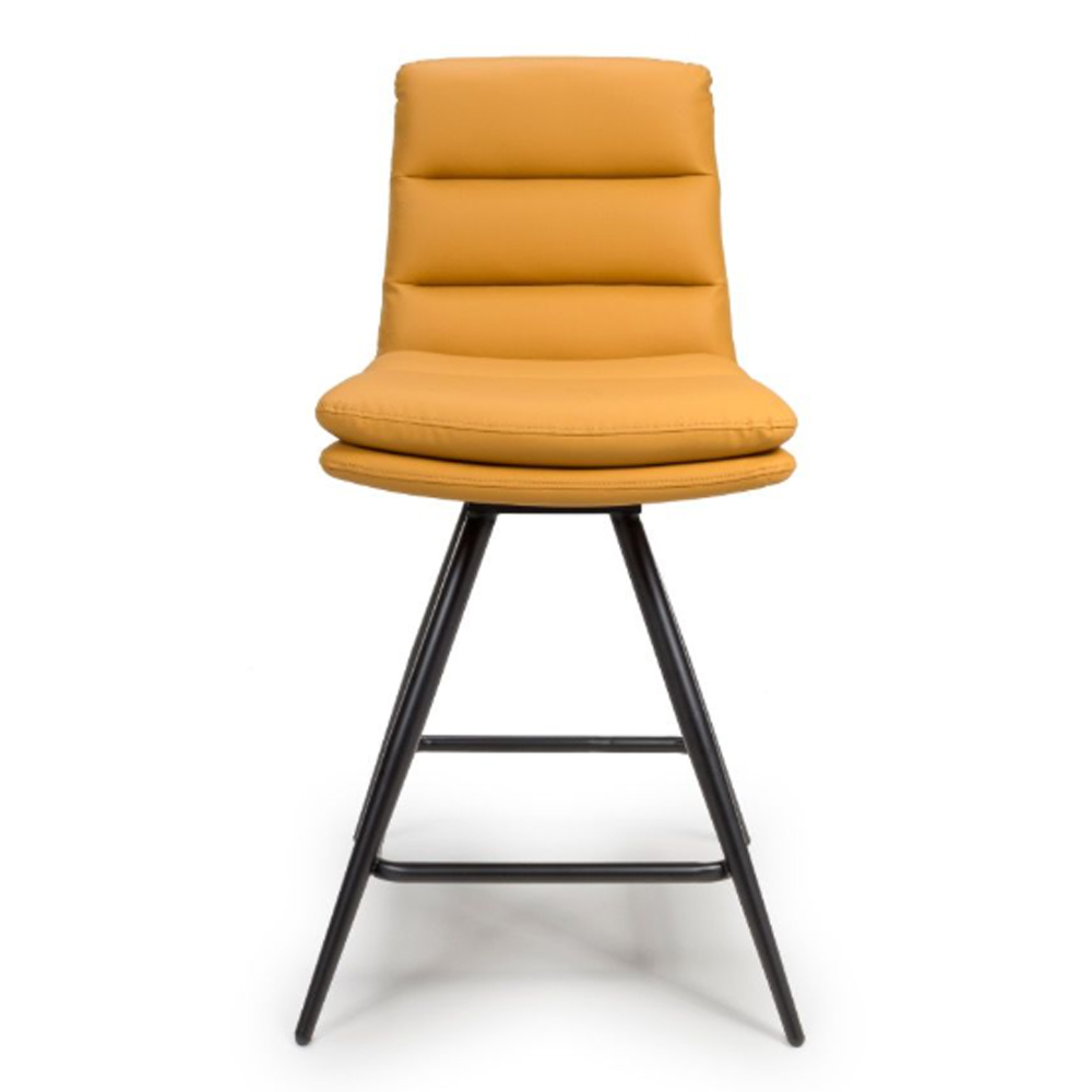 Norton Ochre Leather Counter Bar Chairs With Metal Legs In Pair