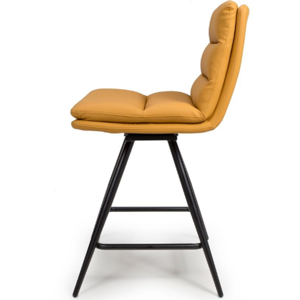Norton Ochre Leather Counter Bar Chairs With Metal Legs In Pair