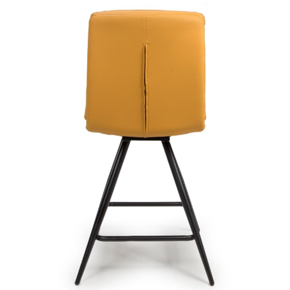 Norton Ochre Leather Counter Bar Chairs With Metal Legs In Pair
