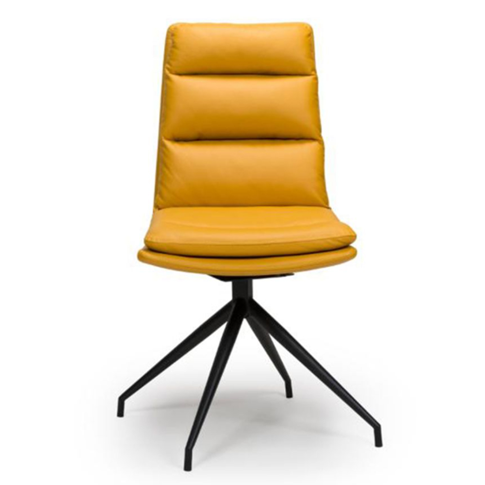 Norton Ochre Leather Dining Chairs With Metal Legs In Pair