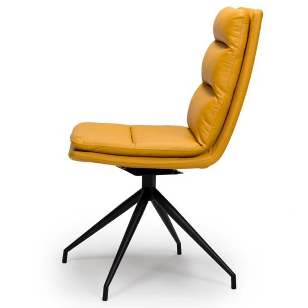 Norton Ochre Leather Dining Chairs With Metal Legs In Pair