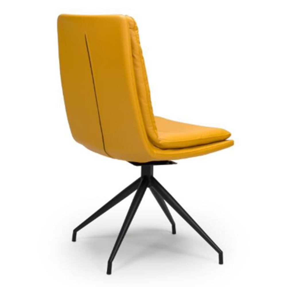 Norton Ochre Leather Dining Chairs With Metal Legs In Pair