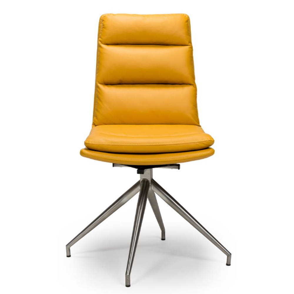 Norton Ochre Leather Dining Chairs With Steel Legs In Pair
