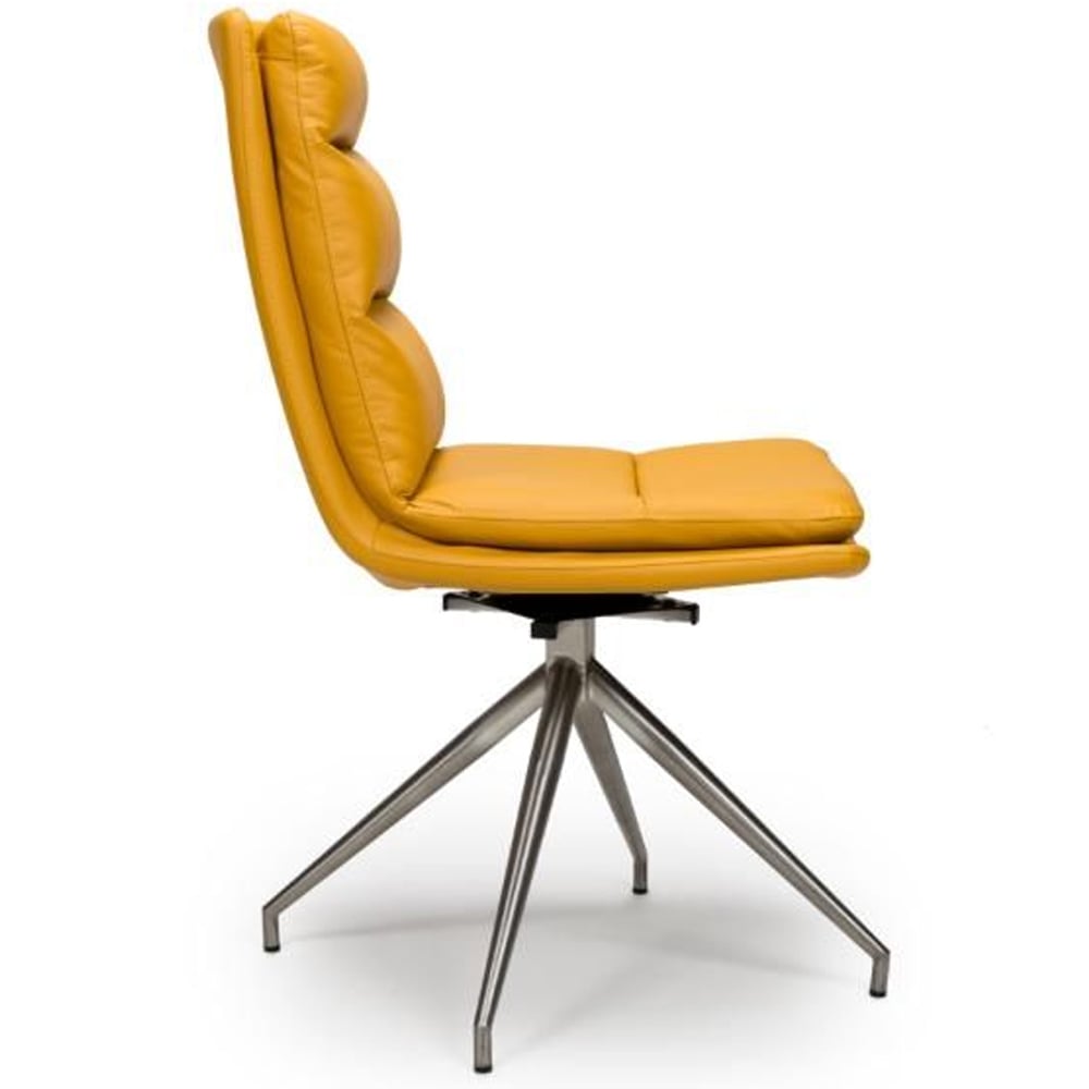 Norton Ochre Leather Dining Chairs With Steel Legs In Pair