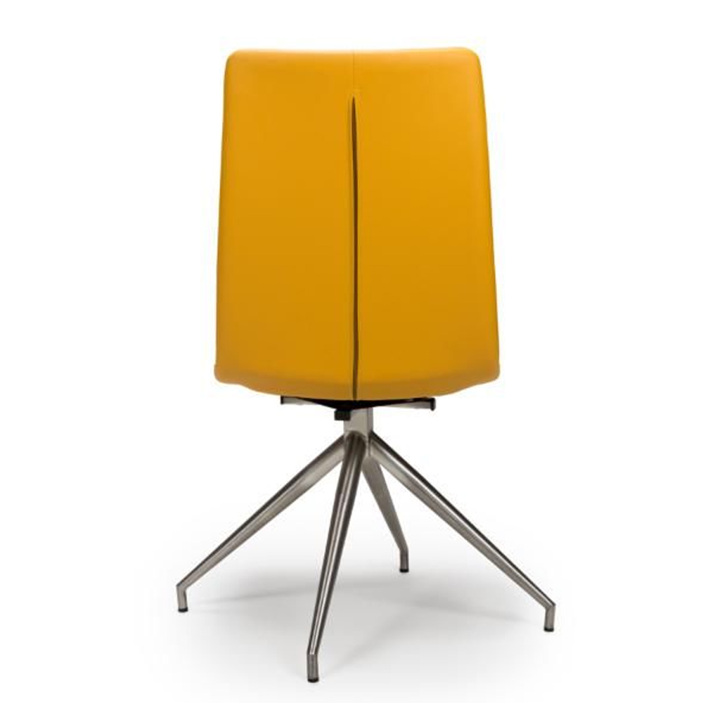 Norton Ochre Leather Dining Chairs With Steel Legs In Pair