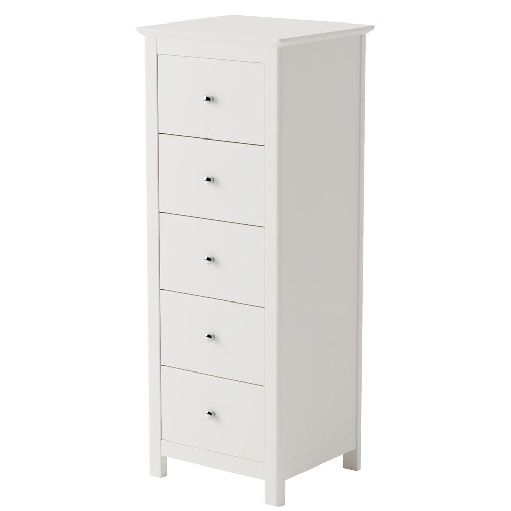 Norton Tall Wooden Chest Of 5 Drawers - White